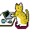 pixel art cat typing on laptop